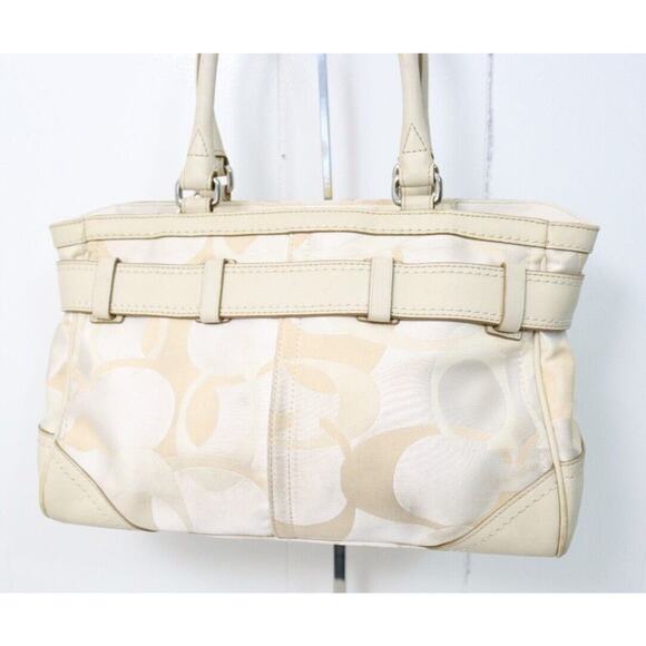 Coach Hampton Cream/White/Tan Signature Canvas and Leather Satchel Handbag 13338 - Picture 5 of 13